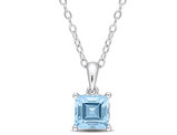 1.50 Carat (ctw) Princess-Cut Blue Topaz Solitaire Pendant Necklace in Sterling Silver with Chain